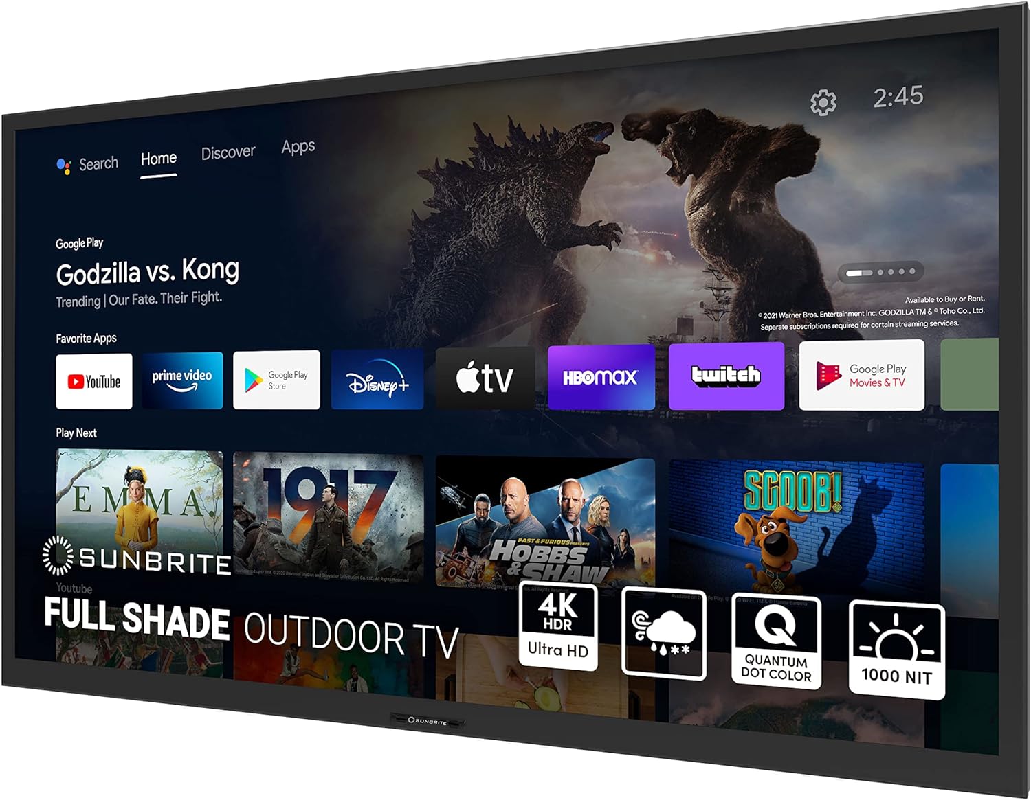 This smart TV is perfect for your Airbnb outdoor space with smart TV features, a real remote, and improved picture quality